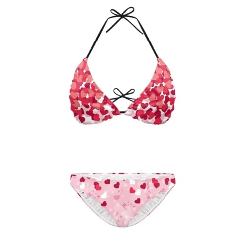 Youngerbaby Women's Girls Red Hearts Bikini Sets Two Piece Swimsuit Halter Tops and Tie Side Bottoms Bathing Suits Pink Swimwear
