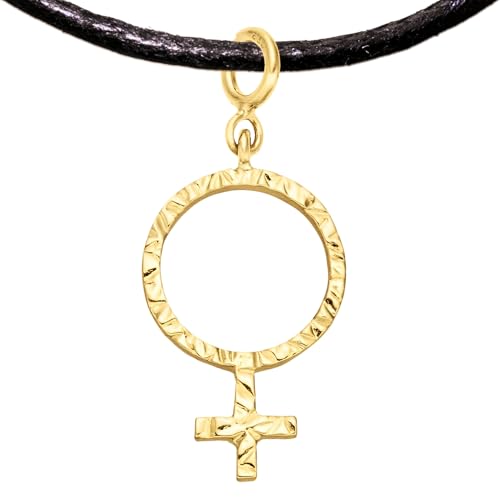 Female Jewelry Nacklace, Venus Charm Female Symbol Pendant with Necklace, Silver 925 Handmade, Also For Bracelet, Necklace, Gift for Women, Good Luck Charm (Venus Silver Jewelry, Gold-Plated)