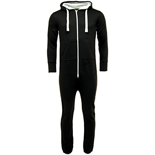 Urban Road Unisex Plain Onesie | Men & Women All-in-one Lounge-wear (XL, Black)