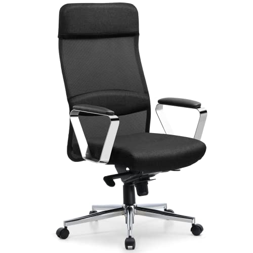 COMHOMA Chaise de bureau ergonomique avec dossier haut - Chaise ergonomique avec support lombaire - Hauteur réglable - Fonction bascule - Chaise d'ordinateur - Charge maximale : 150 kg - Noir Cover