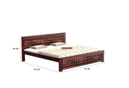 Image of Solid Sheesham King Size Bed Without Storage Solid Wooden Cot Bed Elegant and Functional Bedroom Living Room Home (Reddish-Brown, King)