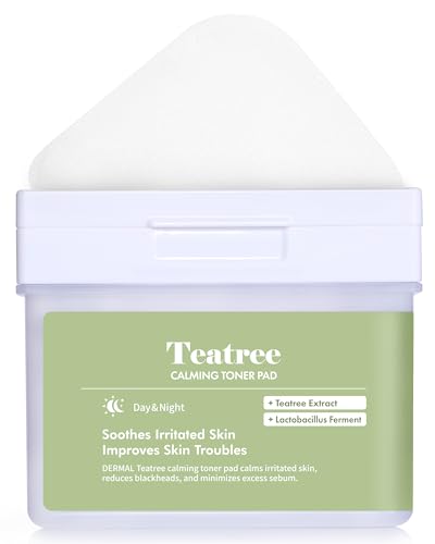Image of DERMAL Tea Tree Calming Toner Pads 120 Count - Zinc PCA Lactobacillus for Oily Blemish-Prone Skin - Vegan Gauze Tencel Pads with Tweezers (Korean Skincare)