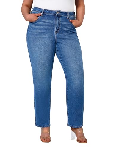 Women's Plus Size Mom Jeans Straight Leg Boot Cut Mid High Rise Comfy Stretchy Jeans
