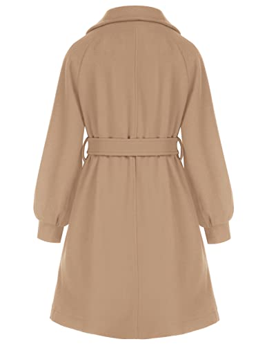 Image of GRACE KARIN Girls Dress Coat Lapel Wool Blend Long Winter Jackets with Pockets Belt 6-16Y