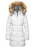 WenVen Women's Winter Thicken Puffer Coat Warm Jacket with Fur Hood (White, L)