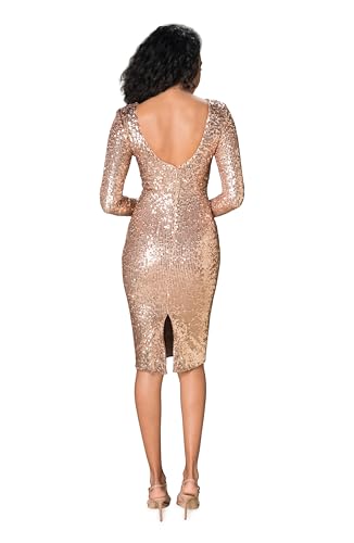 Image of Dress the Population Women's Emery Sequin, Knee-Length, Bodycon, Scoop Neck Dress, Soft Gold Multi, Large