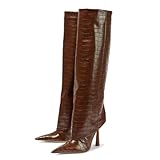 Vertundy Women's Fold Over Boots - Pointed Toe Stiletto Heel Slip On Knee High Boot Fashion Sexy Dress Boot Size 12