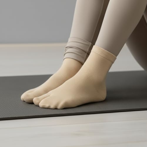 Image of Sockscarving Thumb Socks (Skin Colour /Beige) | Cotton Thumb Socks for Women | Toe Socks for Women with Separate Toe | Thin Skin Colour All Season Socks - Pack of 3