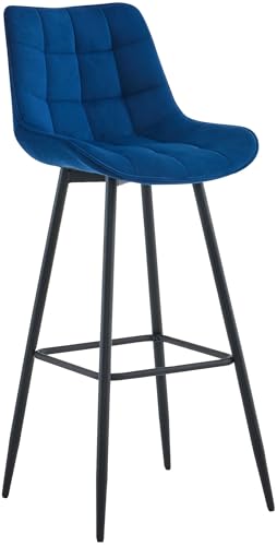 CLP Tabouret de Bar Dartford I Chaise de Bar rembourrée I Tabouret de Bar avec Structure métallique et Dossier, Couleur:Bleu, Matériel:Velours