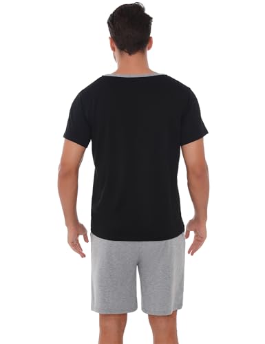 Marvmys Mens Short Sleeve Pajama Set 2 Piece Cotton Pjs Shorts Set Summer Sleepwear with Pockets3