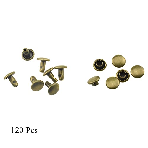 Hao Pro Rapid Rivet 6X6Mm Bronze Studs Round Double Cap Leather Tubular Fastener Stay Secure Snap Close Clean Cut Sturdy For Repair Craft Fabric Purse Clothes Shoes Bags Belts Jeans 120Sets #TOP7