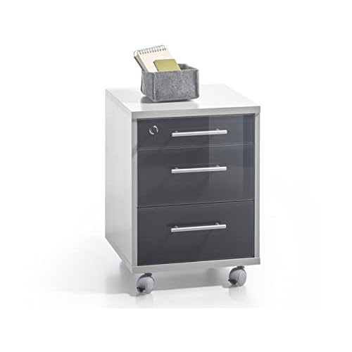 moebel-eins Office Deluxe Rollcontainer, Material Dekorspanplatte/Glas, grau/Graphit lackiert