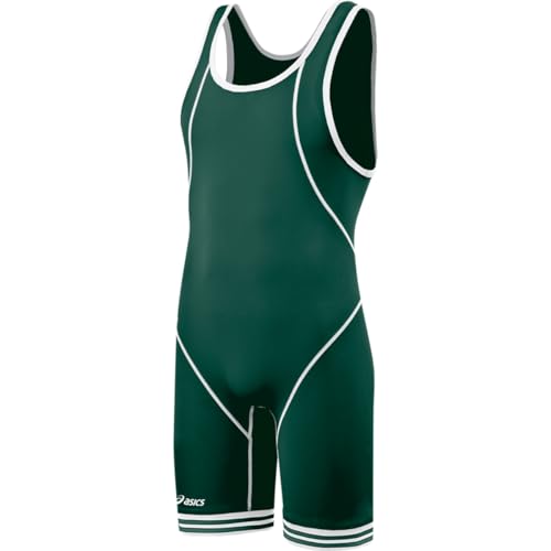ASICS Men's Snap Down Wrestling Singlet, Forest/White, X-Large