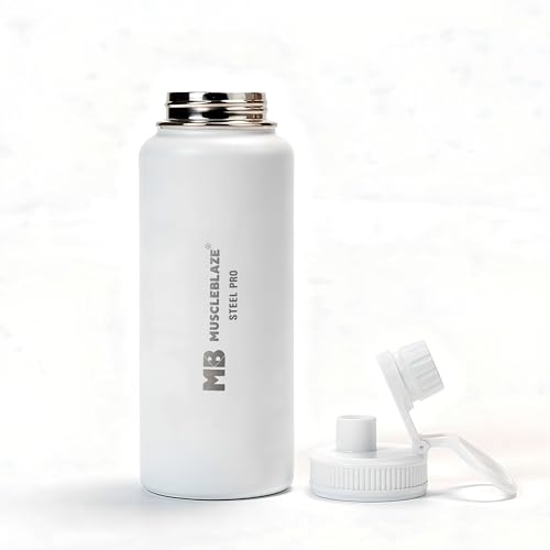 Image of MuscleBlaze Stainless Steel Vacuum Insulated Water Bottle (White, 1L)