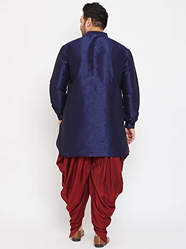 Image of VASTRAMAY Men's Silk Blend Solid Plus Kurta And Dhoti Set - Classic Ethnic Attire for Cultural Celebrations | Curved Hem Kurta With Contrast Cowl Dhoti Set