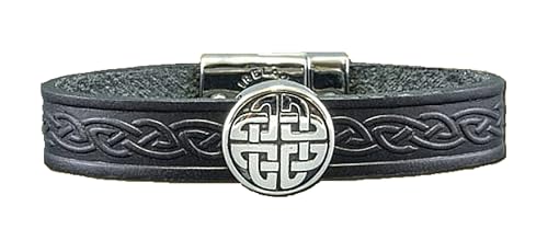 Briomhar Irish Leather Celtic Bracelet Unisex - Eternal Knot Cuff Made in Ireland - Main Image