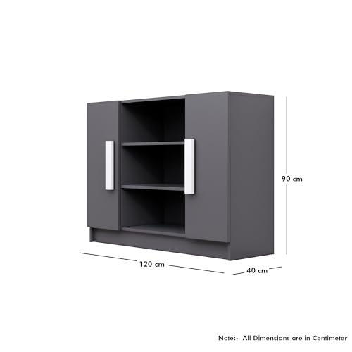 Image of Bniture Storage Cabinet Wooden Sideboard for Living Room with 3 Shelf and 2 Door | Multipurpose Book Shelf Storage Organizer Cabinet for Office Home Hallway Drawing Room Bedroom | Slate Grey