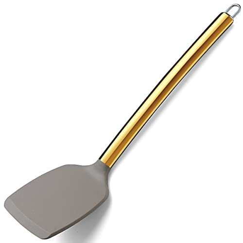 Gold Spatulas, Berglander Non-Stick Silicone Solid Turner Titanium Gold Plating Handle,Barbecue Spatulas Turner For Cooking, Kitchen Spatulas, Dishwasher Safe, Easy To Clean #TOP11