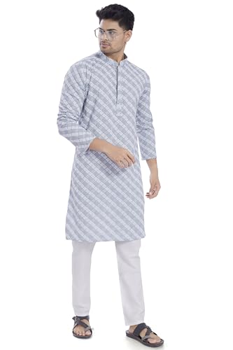 Divisive Men's Sequince Embroidered Cotton Blend Only Slim Fit Kurta (Dkrt1173_Xl_Grey)