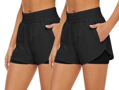 Short de course à pied femme Fengbay | Lot de 2 shorts de sport 2 en 1 avec poches intégrées