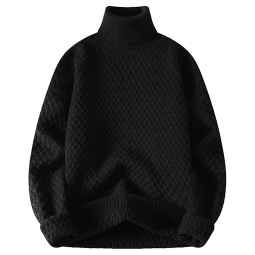 Men's High Collar Sweater Casual Slim Fit Warm Knit Pullover Korean Style Winter Jumper