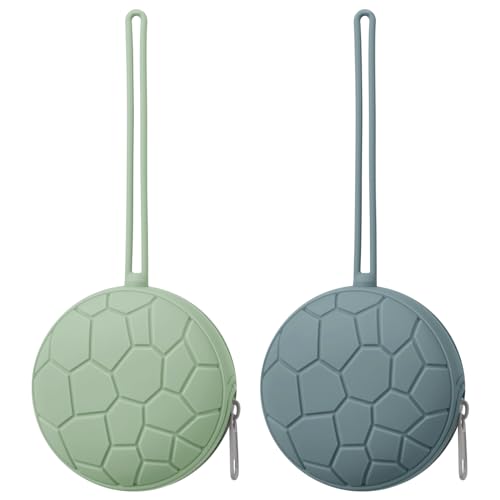 Image of Silicone Pacifier Holder Case, Soft Silicone Newborn Baby Silicone Pacifier Holder for Boys & Girls, Portable Silicone Pacifier Container Case (Greyish Teal/Thistle Green)