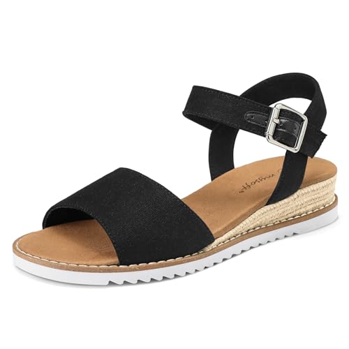 mysoft Women's Comfortable Wedge Sandals Casual Espadrilles Ankle Strap Open Toe Walking Summer Shoes