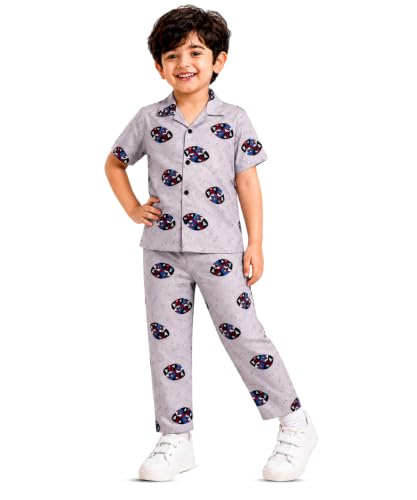 Image of 3BROS Unisex Pure Cotton Short Sleeve Kids Night Dress for Boys & Girls Nightwear /Sleepsuit /Sleepwear /Loungewear Night Suit for Boys and Girls Top and Pyjama Combo Set