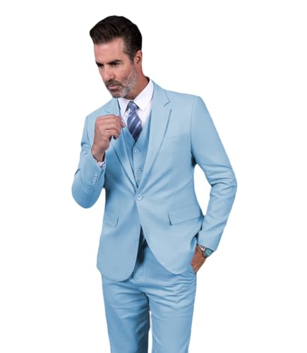 JinXuanYa Men's 3 Piece Linen Suit - Regular Fit Cotton Linen Blazer, Vest & Pants Set