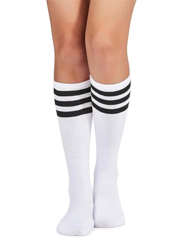 Image of Women's Knee High Athletic Socks Casual Stripes Tube Socks Outdoor Sport Socks