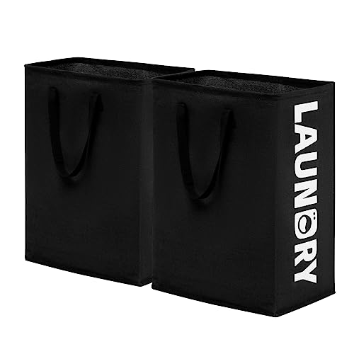 Image of CHICVITA Collapsible Laundry Baskets Clothes Hampers for Laundry, Tall Basket Organizer with Extended Handles, Large Dirty Clothes Basket for Dorm and Home, 2-Pack 75L, Black Bin