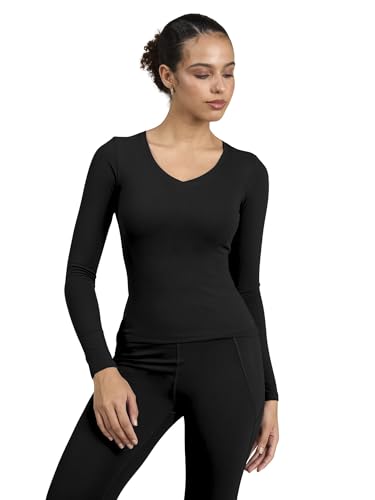 Image of CAVA Sculpt V Neck Top for Women | Snug Sculpted Fit, Long Sleeves, Flattering V Neckline, Minimal Branding, Everyday Activewear Tee