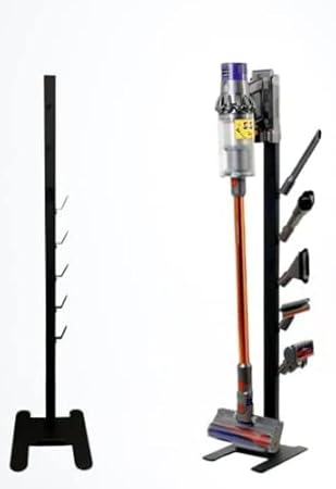 ABRALE Storage-Stand-Docking-Station-Holder Compatible with Dyson V15 Detect V11 V10 V8 V7 V6 Cordless Vacuum Cleaners, Stable Metal Organizer Rack(Black, 6 Hooks)