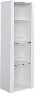 Panana Modern Tall Display Cabinet Cupboard High Gloss Fronts Storage Cupboard with RGB LED Lights Living Room White
