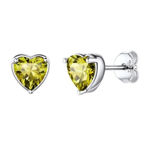 Suplight August Birthstone Earrings 925 Sterling Silver Hypoallergenic Dainty Cute Peridot Heart Stud Earrings for Women