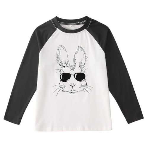 KEKEMI Boys Easter Shirts Kid Bunny T Shirt Happy Easter Outfit Funny Sunglasses Rabbit Tees Raglan Long Sleeve Tops Clothes