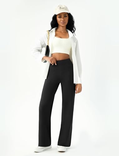 Womens Wide Leg Yoga Pants Casual Work Dress Pants Lounge Sweatpants High Waist Comfy Loose Trousers with Pockets4
