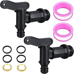 Raheem 2Pcs 3/4 Water Butt Tap with Brass Nut Snap-Fit BSP Thread Black Plastic Connector for Garden Hosepipe Rain Barrel Outdoor Water Butt Replacement Universal Connector for Home Brew (Black)