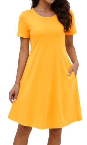 Image of COSSEN Women's Summer 2026 Casual Tshirt Dress Crew Neck Short Sleeve with Pockets Flowy Loose Swing A-Line Sundress