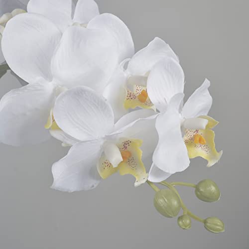 W&W Artificial Orchid Plants & Flowers Arrangement In Ceramic Pot, Fake Faux White Orchid With Silver Vase, Faux Orchids For Home Decor Indoor #TOP2