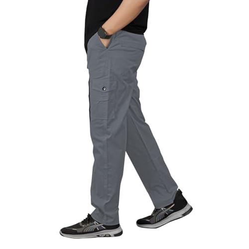 Image of Unisex 100% Cotton Cargo Pants for Men & Women | Multi Pocket Utility Combat Trousers | Regular Fit | Breathable Durable Fabric | Casual Travel Outdoor Wear | Color Dark Grey | Size (30-40)