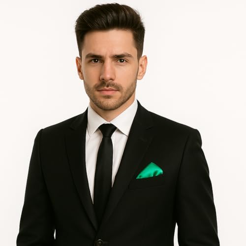 Image of LEONARDI Men's Solid Pocket Square & Pocket Square Holder For Men's Combo | Microfiber | 30cm x 30cm | Pack of 2