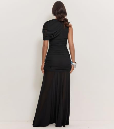 Image of PORRCEY Women's Sexy Rhinestone Lace Sheer Mesh Formal Evening Dress