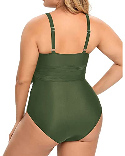 Daci Women Army Green Plus Size One Piece Swimsuits High Waisted Tummy Control Swimwear Cutout Open Back Monokini 20W #TOP1