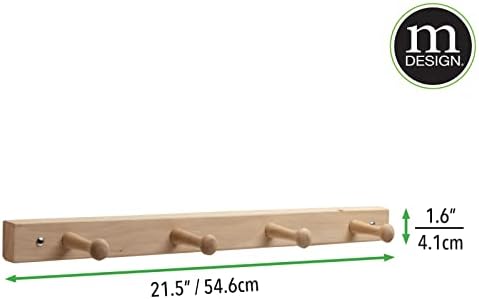 mDesign Set of 2 Wooden Peg Rail  Coat Rail with 4 Coat Hooks for Jackets, Dressing Gowns, Scarves and Towels  Wall Mounted Coat Rack  Natural