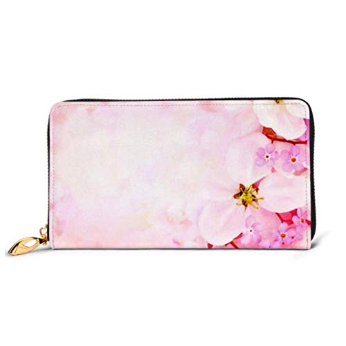 Preisvergleich Produktbild JHGFG Mode Handtasche Reißverschluss Brieftasche Frühling Blütezeit Frühling Blüte Rosa Blumen Telefon Kupplung Geldbörse Abendkupplung Blockieren Leder Brieftasche Multi Card Org