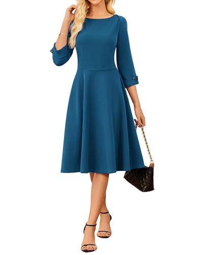 GRACE KARIN Work Dresses for Women 2025 3/4 Sleeve Fit and Flare Business Midi Dress Classy Office Dresses with Pockets
