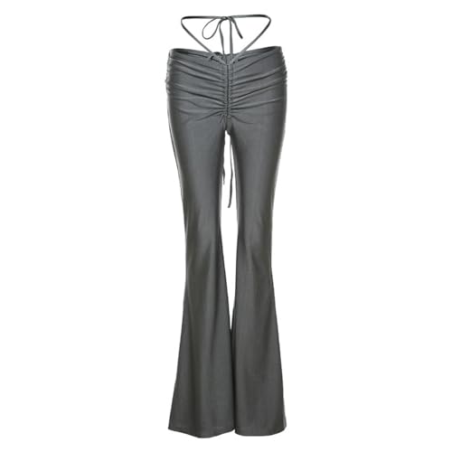 Pantalon à lacets femmes coupe slim mode hiver cordon de serrage bas cloche
