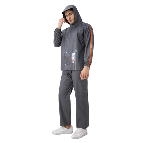 Image of Citizen Designer Rain Suit for Men, Special Slub Rubberized Fabric, Heavy PVC Coating, Heavy Duty Zipper, Reflective Back Print, Inbuilt Cap, Elastic Cuff, Designer Tapping Series