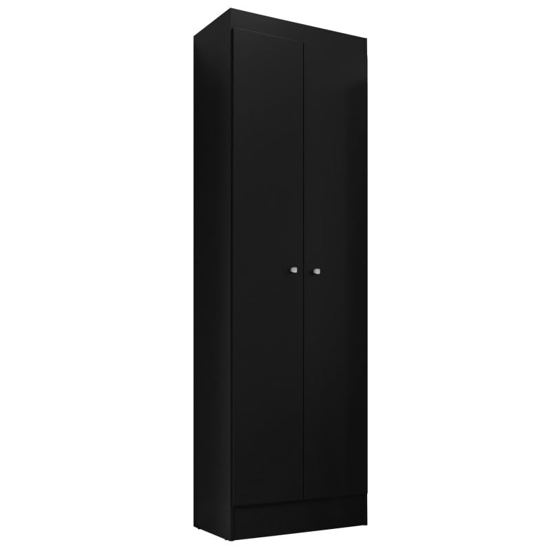 ACTUAL DIFFUSION Aura Armoire Multifonctions Noire 2 Portes 6 Niches 5 Étagères L 55 cm H 182.4...